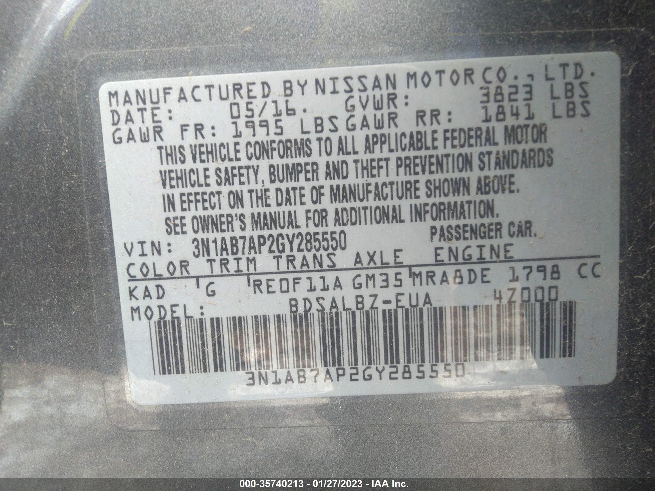 Photo 8 VIN: 3N1AB7AP2GY285550 - NISSAN SENTRA 