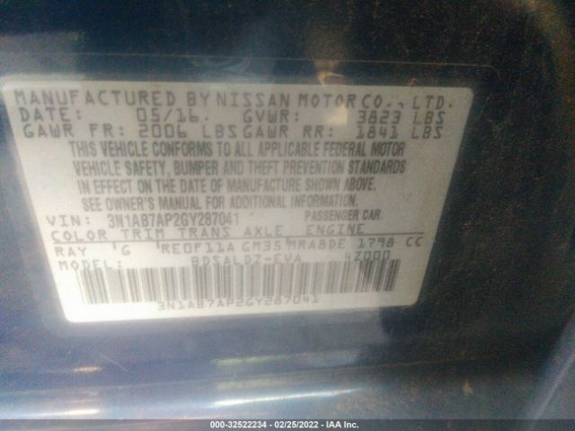 Photo 8 VIN: 3N1AB7AP2GY287041 - NISSAN SENTRA 