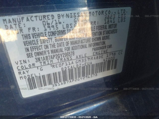 Photo 8 VIN: 3N1AB7AP2GY296578 - NISSAN SENTRA 