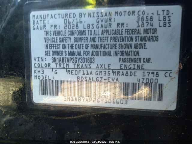 Photo 8 VIN: 3N1AB7AP2GY301603 - NISSAN SENTRA 