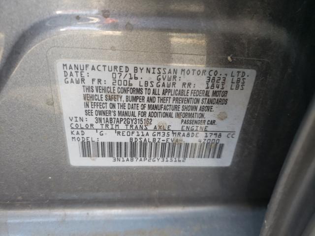 Photo 9 VIN: 3N1AB7AP2GY315162 - NISSAN SENTRA S 