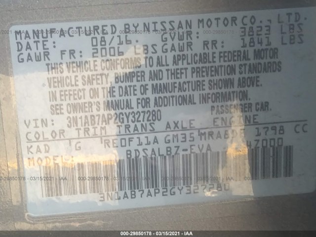 Photo 8 VIN: 3N1AB7AP2GY327280 - NISSAN SENTRA 