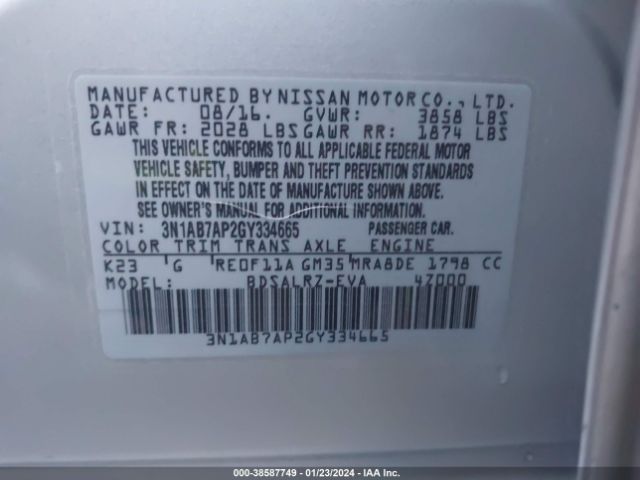 Photo 8 VIN: 3N1AB7AP2GY334665 - NISSAN SENTRA 