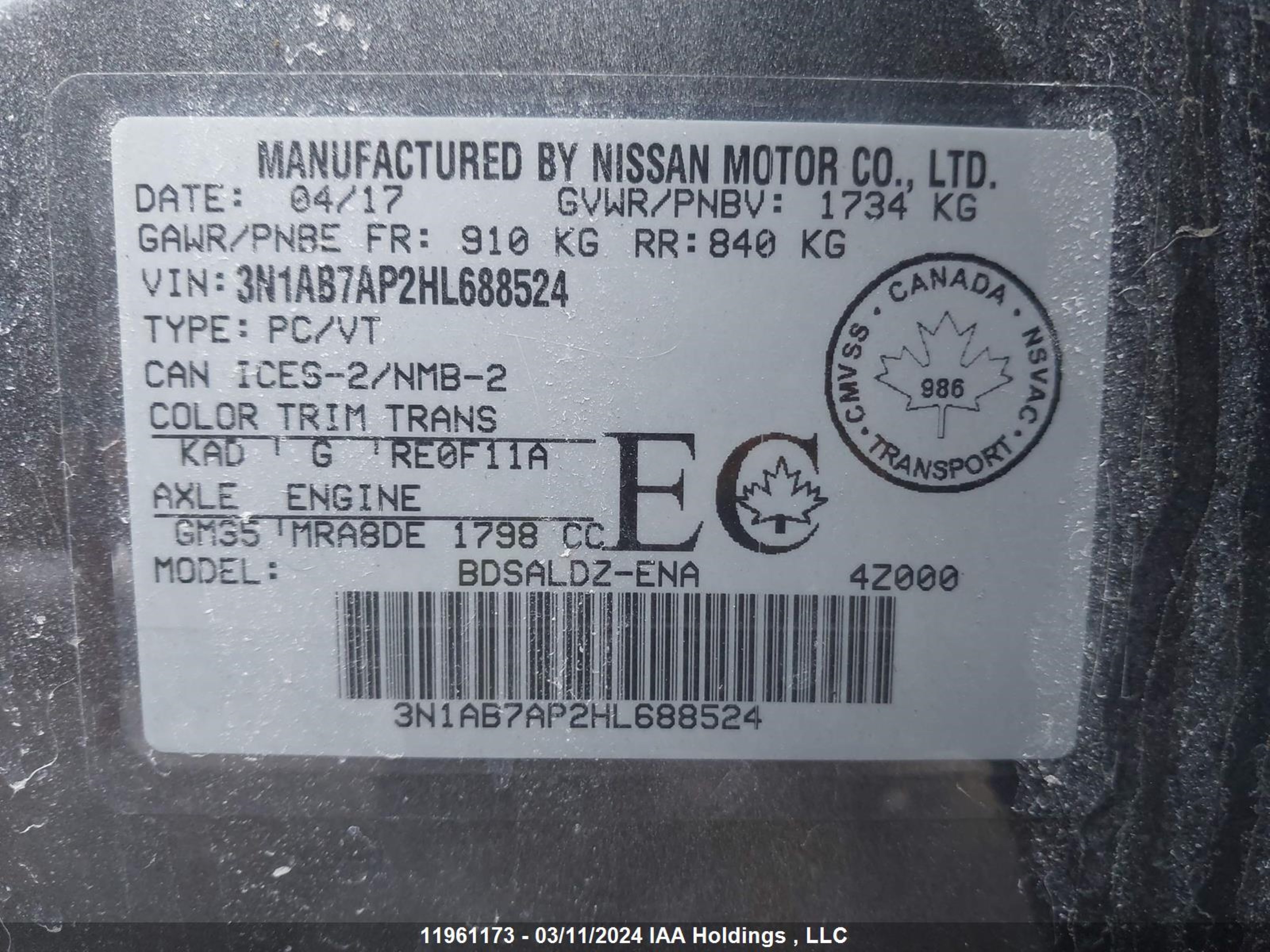 Photo 8 VIN: 3N1AB7AP2HL688524 - NISSAN SENTRA 