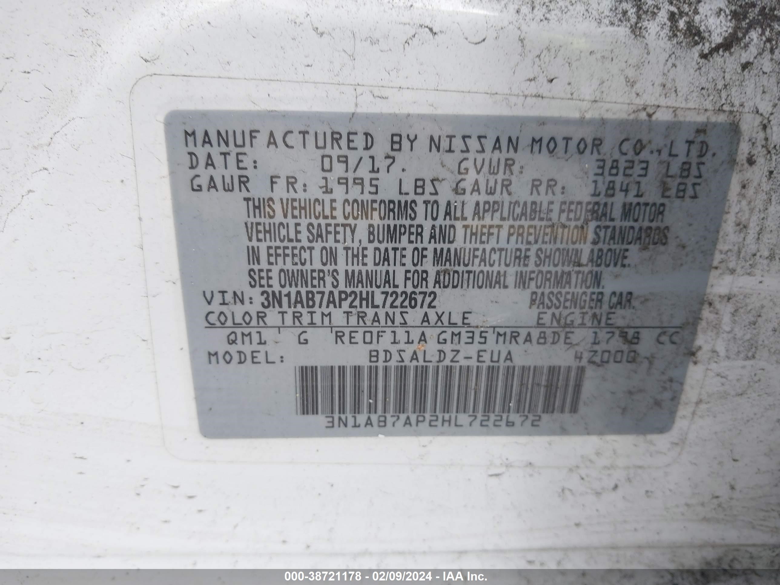 Photo 8 VIN: 3N1AB7AP2HL722672 - NISSAN SENTRA 