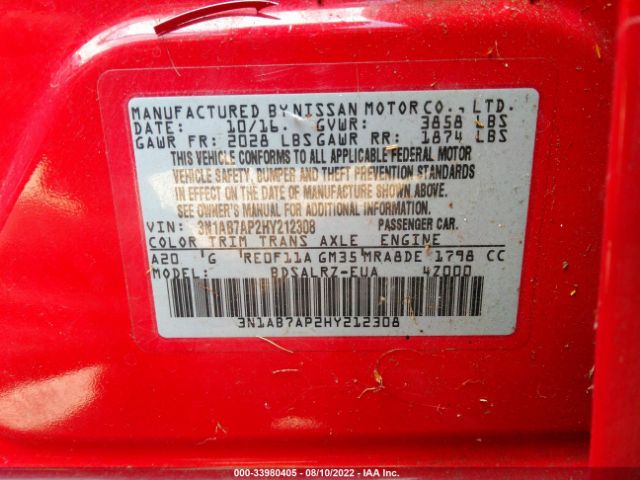 Photo 8 VIN: 3N1AB7AP2HY212308 - NISSAN SENTRA 