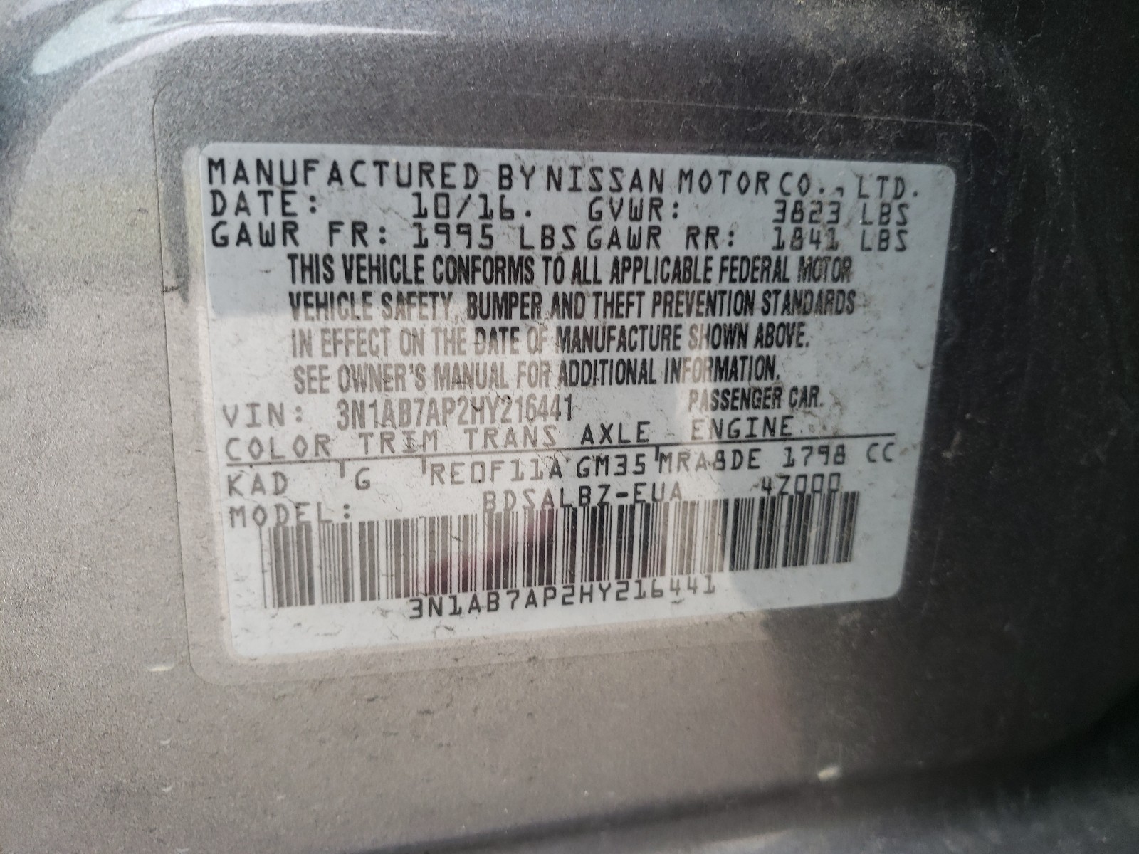 Photo 9 VIN: 3N1AB7AP2HY216441 - NISSAN SENTRA S 