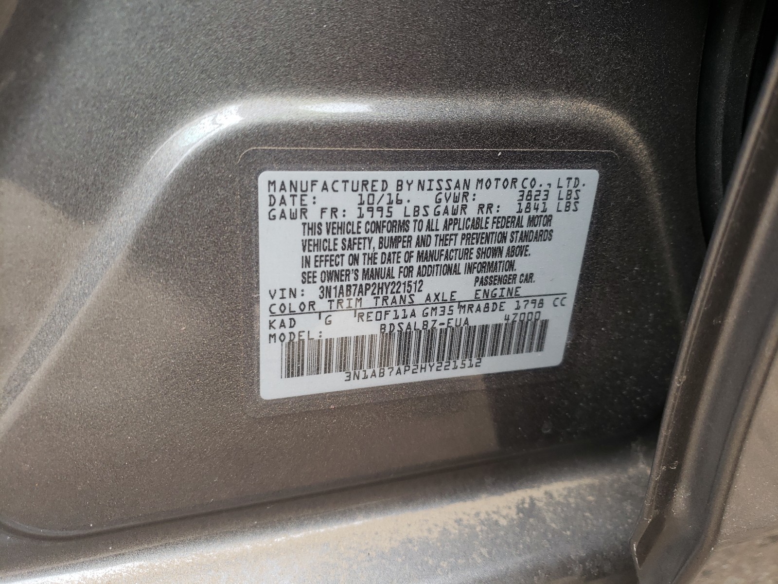 Photo 9 VIN: 3N1AB7AP2HY221512 - NISSAN SENTRA S 