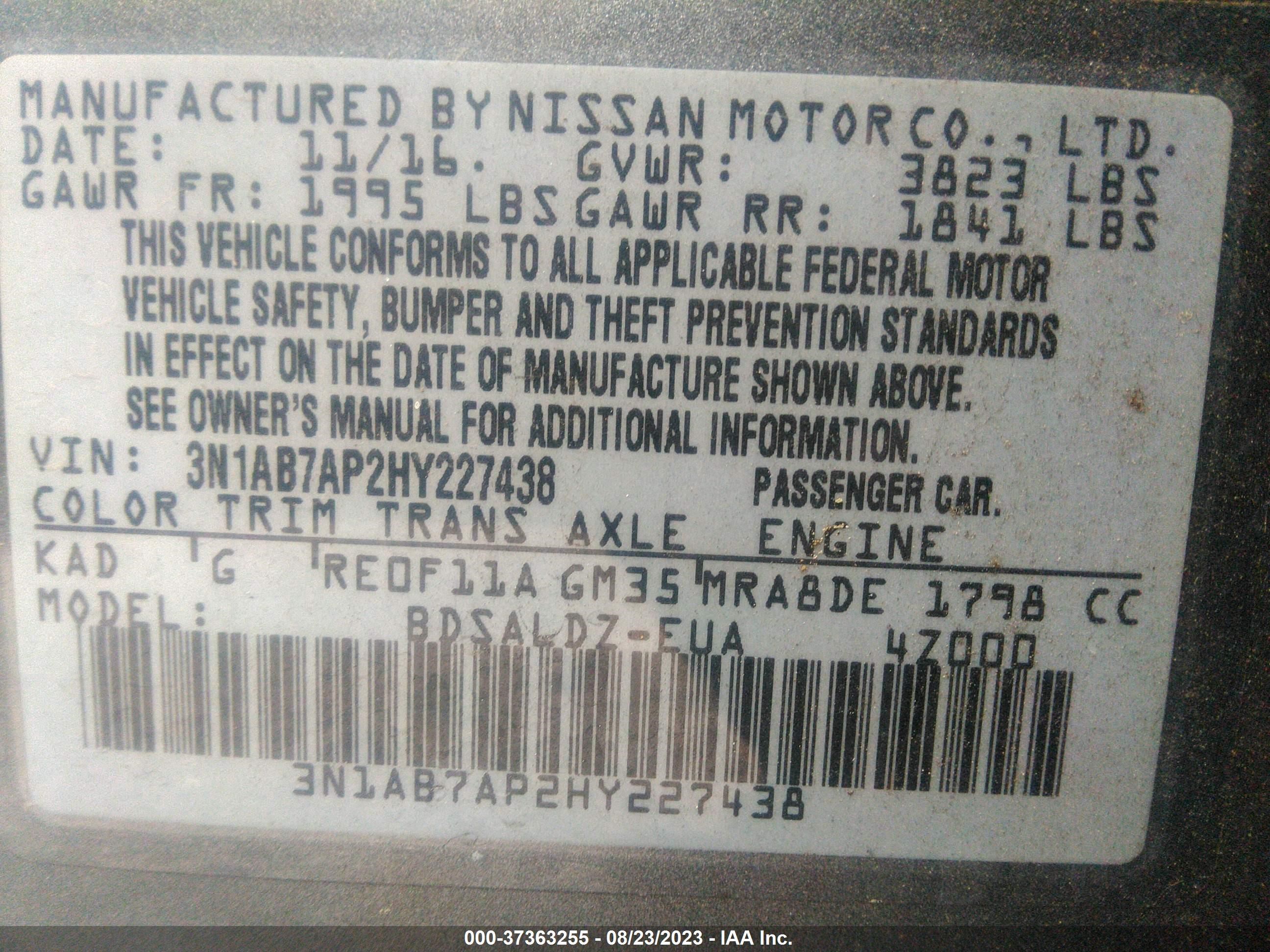 Photo 8 VIN: 3N1AB7AP2HY227438 - NISSAN SENTRA 