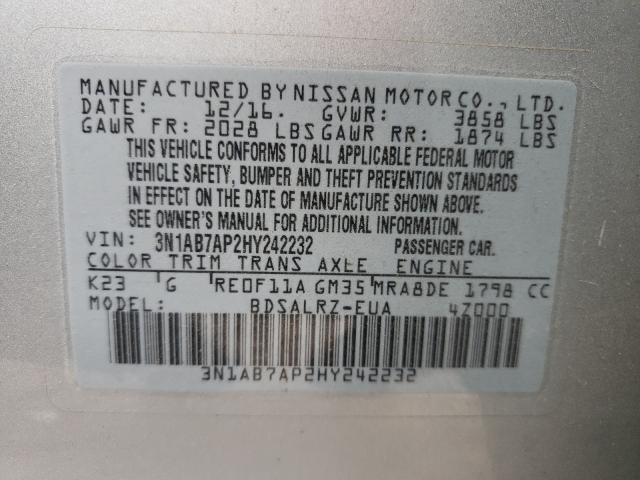 Photo 9 VIN: 3N1AB7AP2HY242232 - NISSAN SENTRA S 