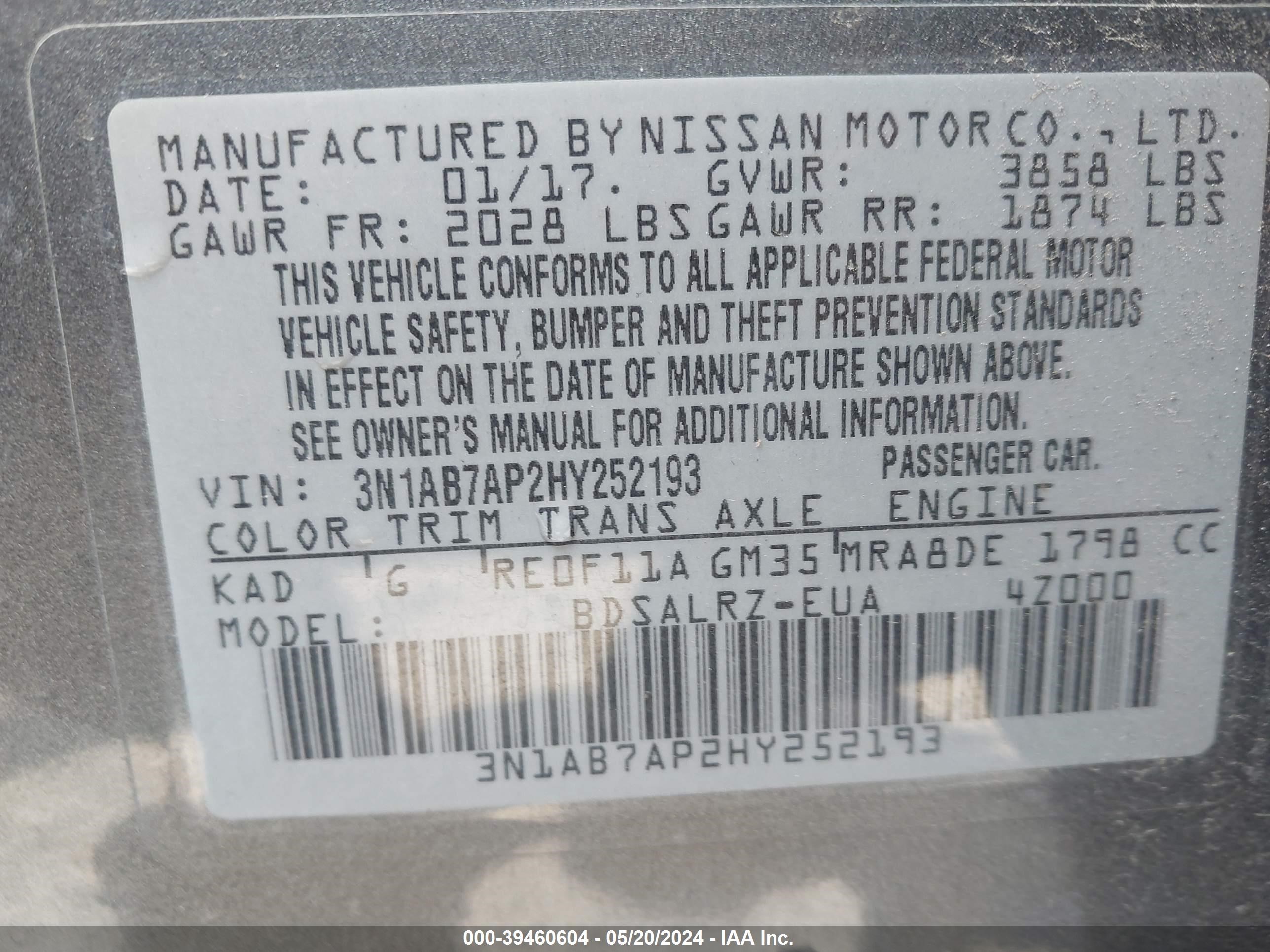 Photo 8 VIN: 3N1AB7AP2HY252193 - NISSAN SENTRA 