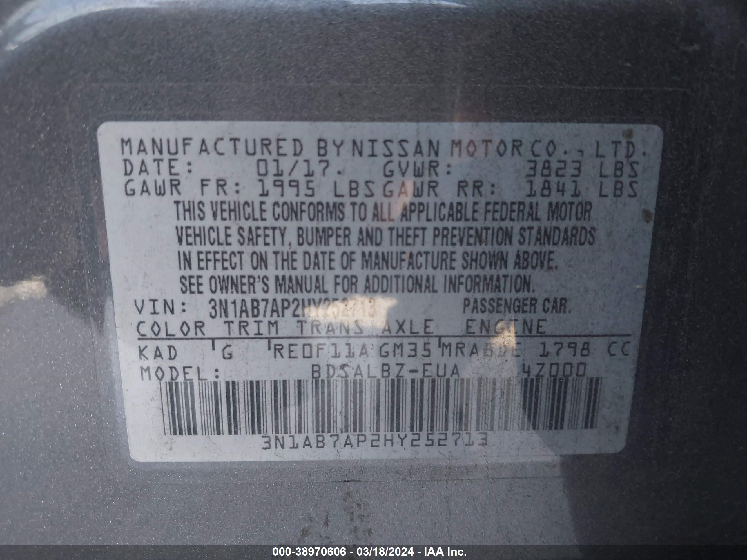 Photo 8 VIN: 3N1AB7AP2HY252713 - NISSAN SENTRA 