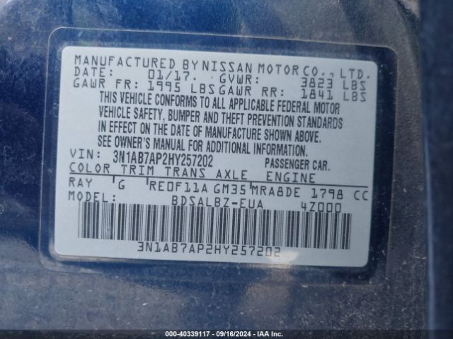 Photo 8 VIN: 3N1AB7AP2HY257202 - NISSAN SENTRA 