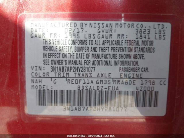 Photo 8 VIN: 3N1AB7AP2HY281077 - NISSAN SENTRA 