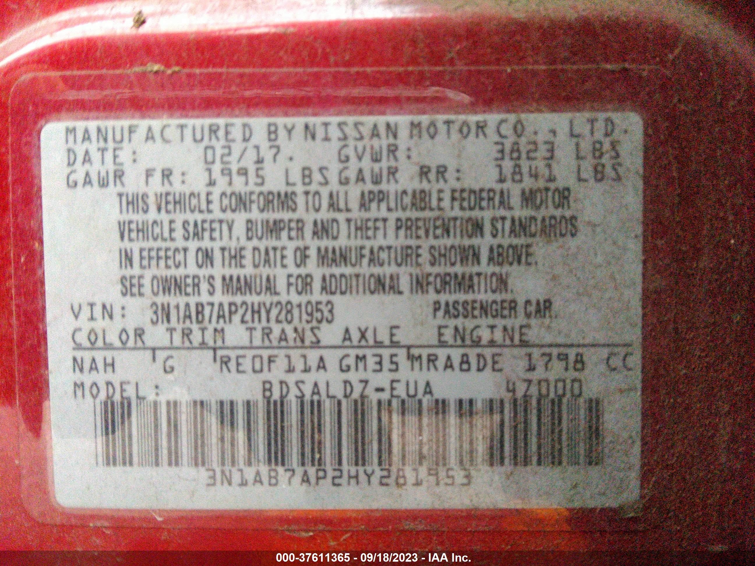 Photo 8 VIN: 3N1AB7AP2HY281953 - NISSAN SENTRA 