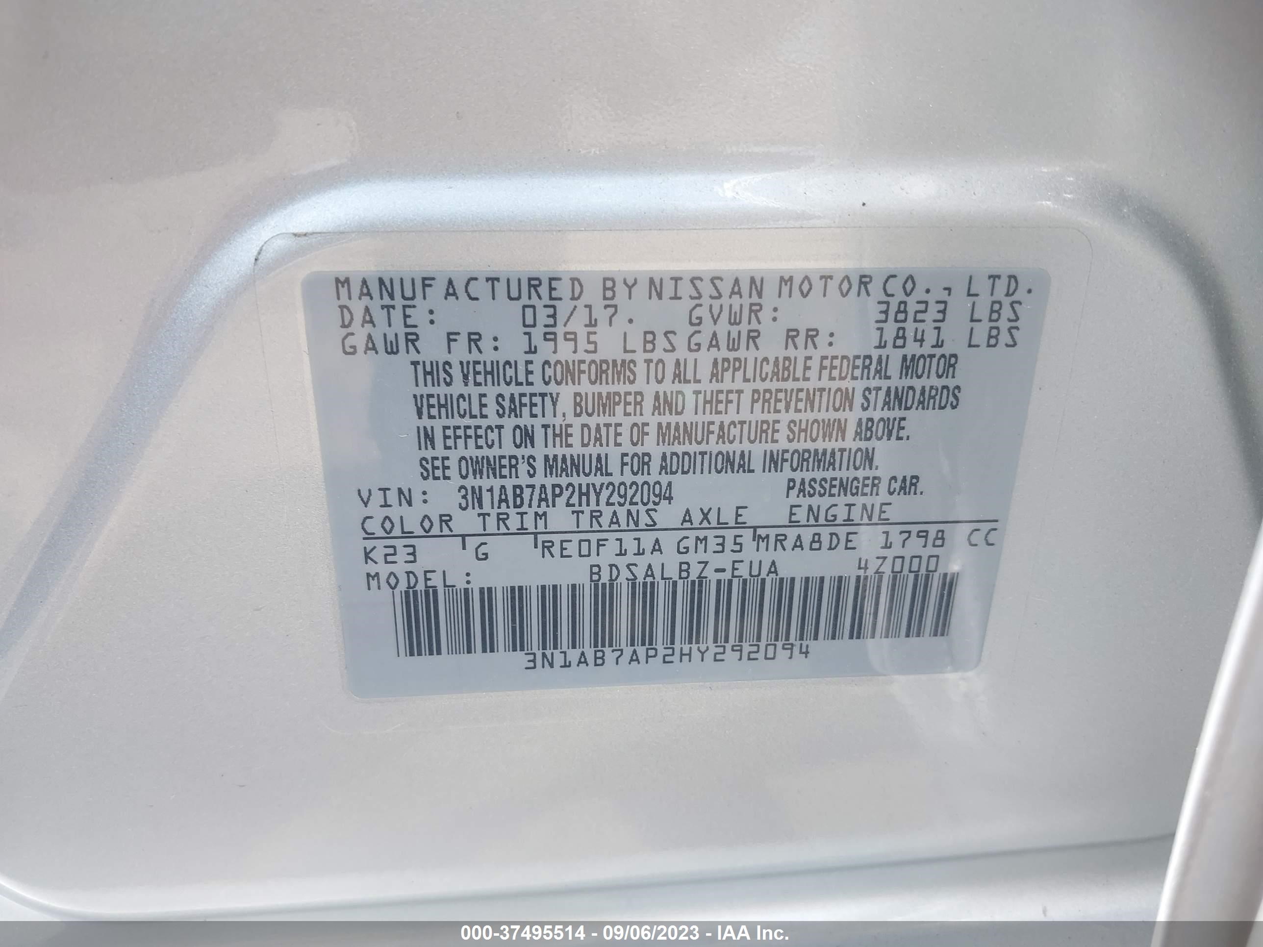 Photo 8 VIN: 3N1AB7AP2HY292094 - NISSAN SENTRA 