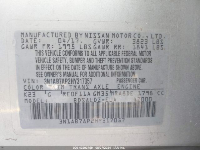 Photo 8 VIN: 3N1AB7AP2HY317057 - NISSAN SENTRA 