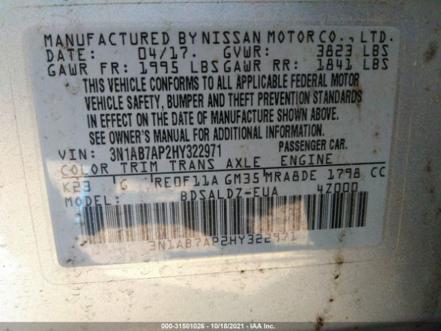 Photo 8 VIN: 3N1AB7AP2HY322971 - NISSAN SENTRA 