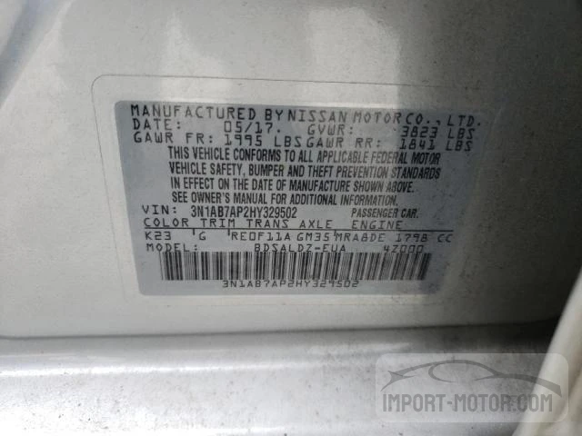 Photo 1 VIN: 3N1AB7AP2HY329502 - NISSAN SENTRA 