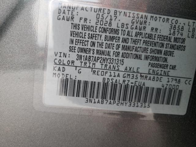 Photo 9 VIN: 3N1AB7AP2HY331315 - NISSAN SENTRA S 