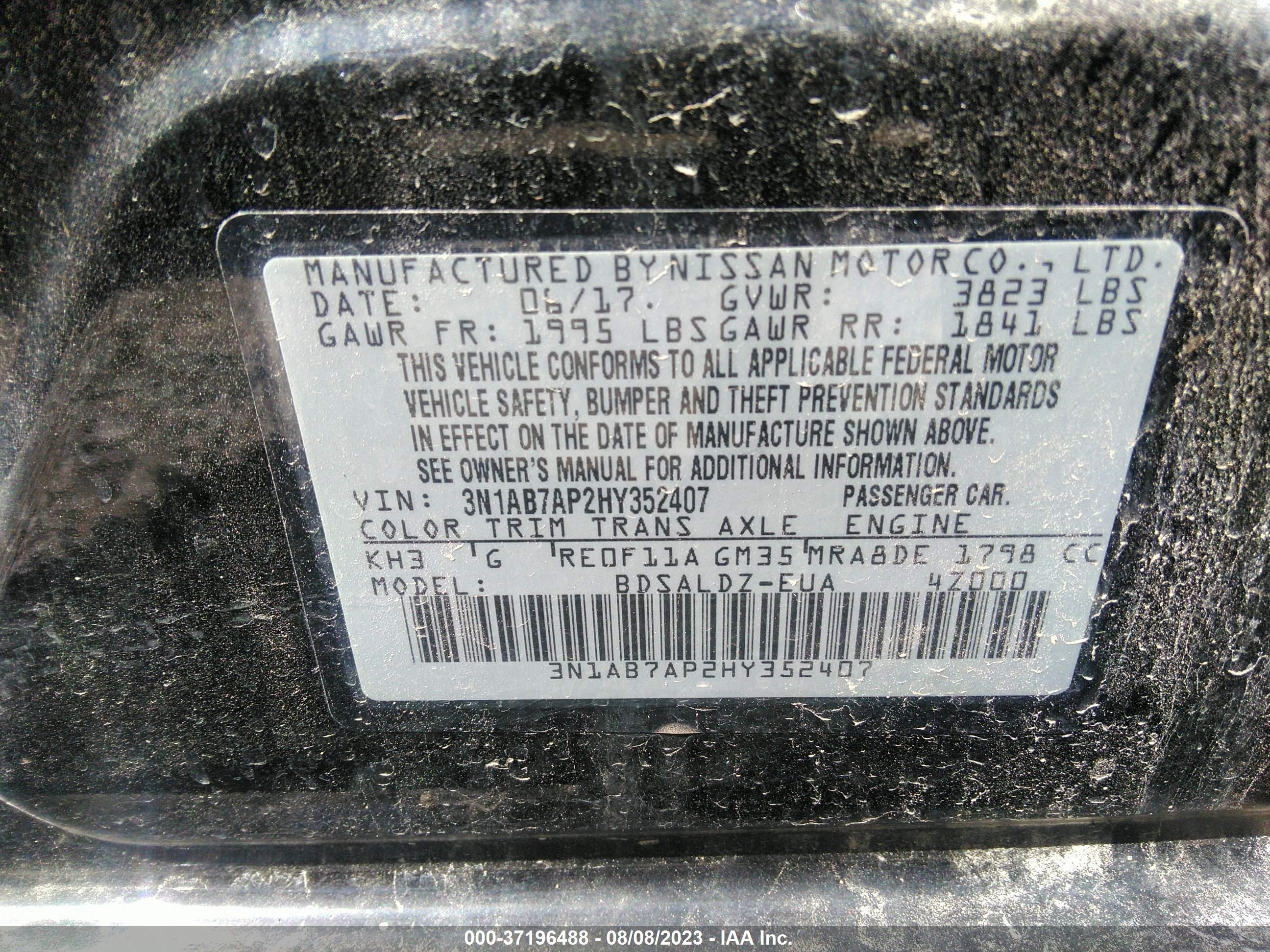 Photo 8 VIN: 3N1AB7AP2HY352407 - NISSAN SENTRA 