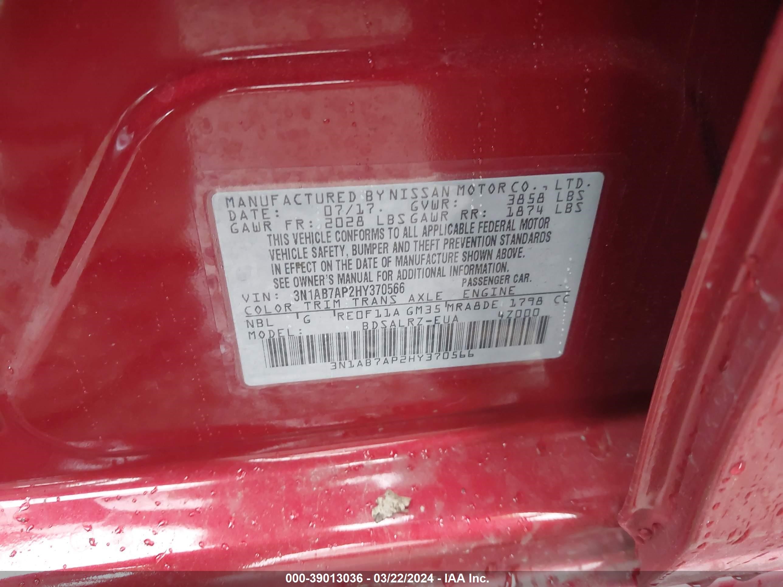 Photo 8 VIN: 3N1AB7AP2HY370566 - NISSAN SENTRA 