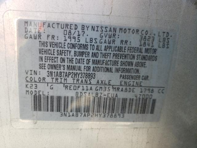 Photo 9 VIN: 3N1AB7AP2HY378893 - NISSAN SENTRA S 