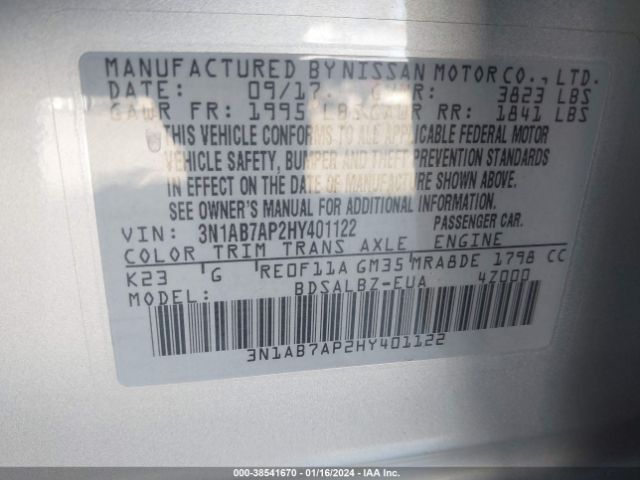 Photo 8 VIN: 3N1AB7AP2HY401122 - NISSAN SENTRA 