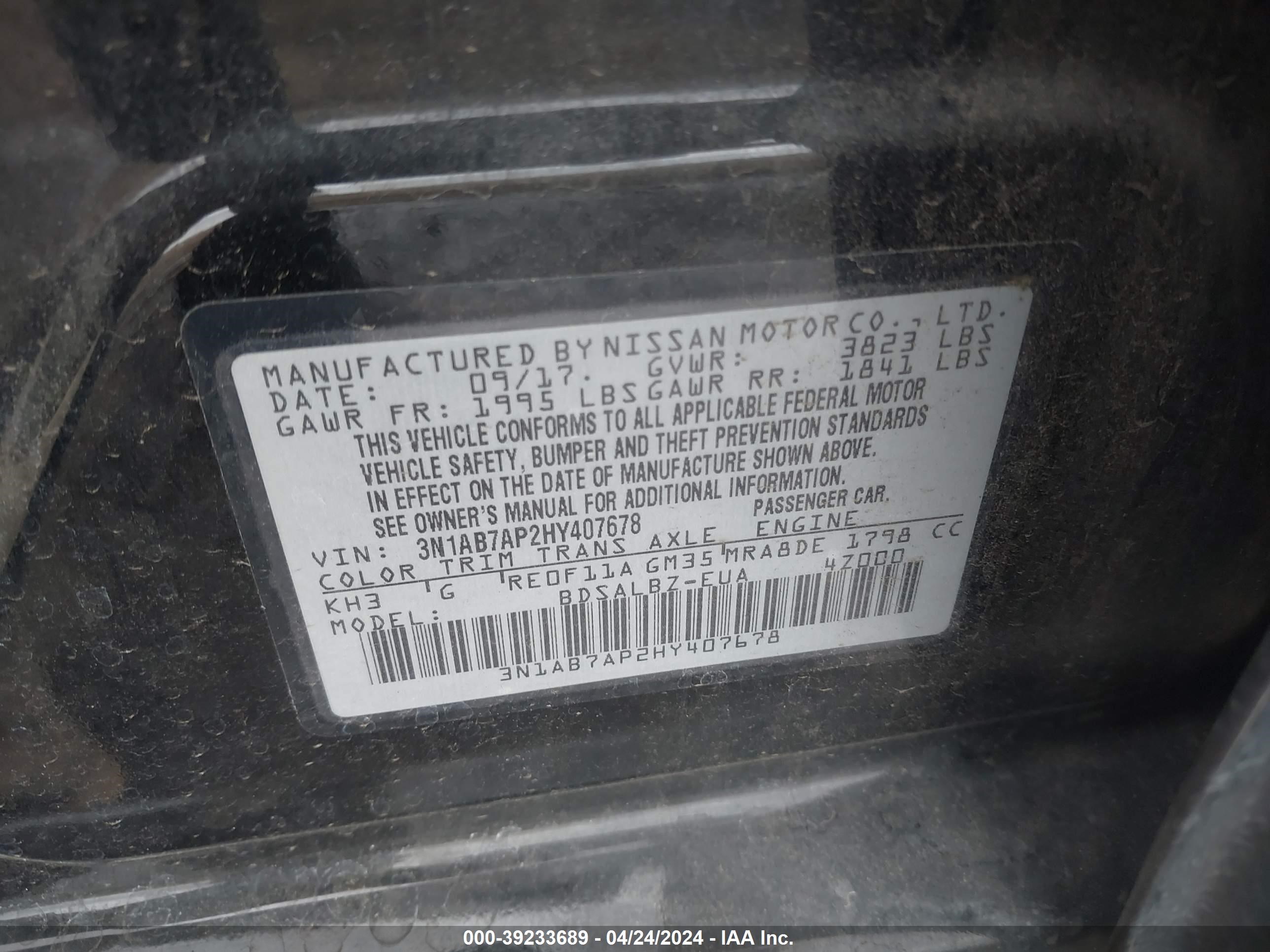 Photo 8 VIN: 3N1AB7AP2HY407678 - NISSAN SENTRA 