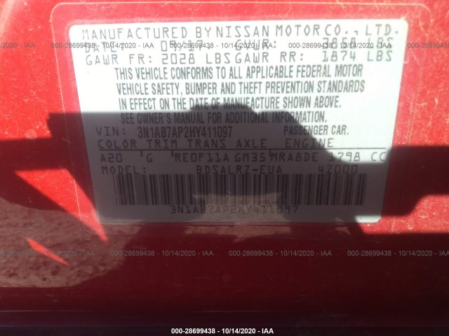 Photo 8 VIN: 3N1AB7AP2HY411097 - NISSAN SENTRA 