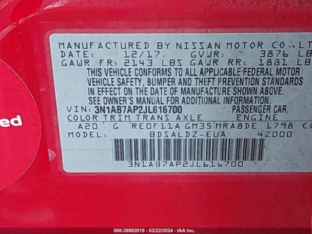 Photo 8 VIN: 3N1AB7AP2JL616700 - NISSAN SENTRA 