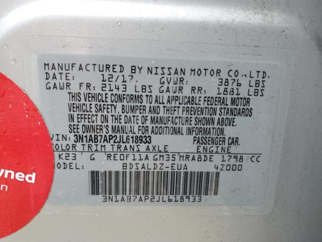 Photo 12 VIN: 3N1AB7AP2JL618933 - NISSAN SENTRA S 