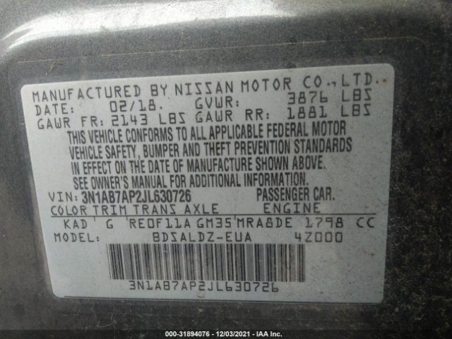 Photo 8 VIN: 3N1AB7AP2JL630726 - NISSAN SENTRA 