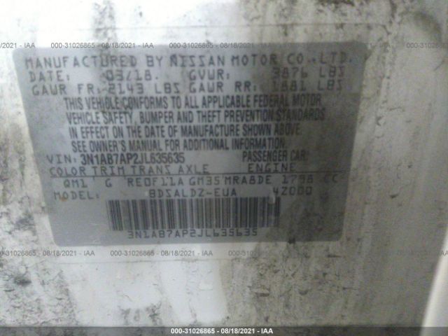 Photo 8 VIN: 3N1AB7AP2JL635635 - NISSAN SENTRA 