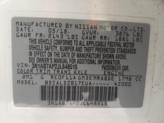 Photo 9 VIN: 3N1AB7AP2JL648515 - NISSAN SENTRA S 