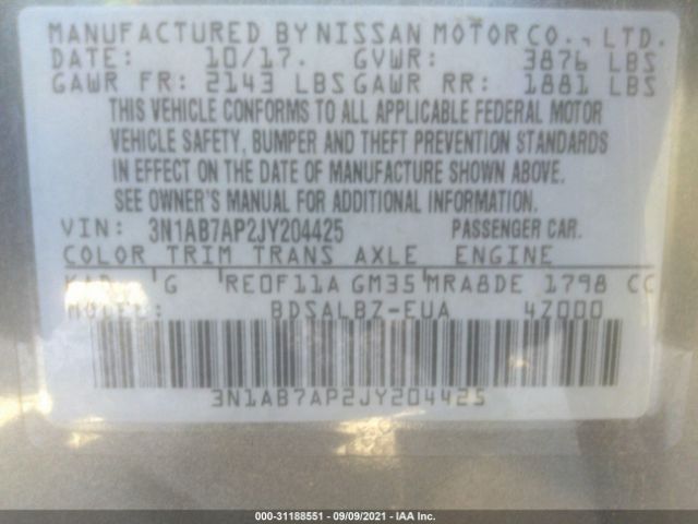 Photo 8 VIN: 3N1AB7AP2JY204425 - NISSAN SENTRA 