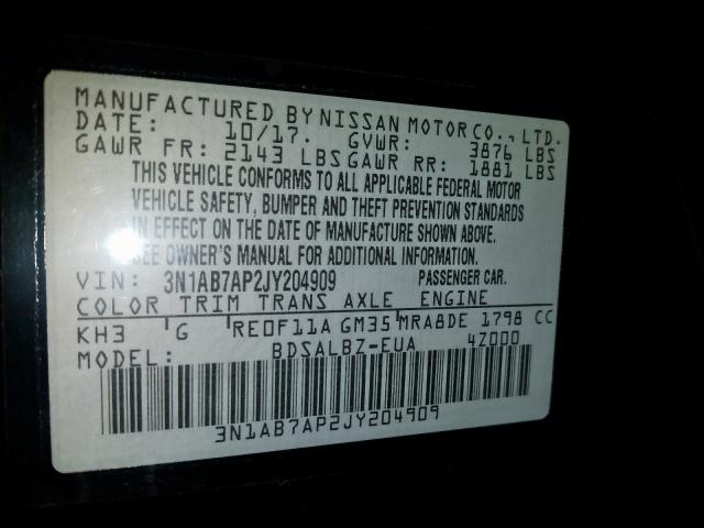 Photo 9 VIN: 3N1AB7AP2JY204909 - NISSAN SENTRA S 