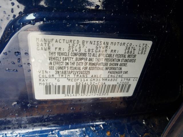 Photo 9 VIN: 3N1AB7AP2JY240325 - NISSAN SENTRA S 