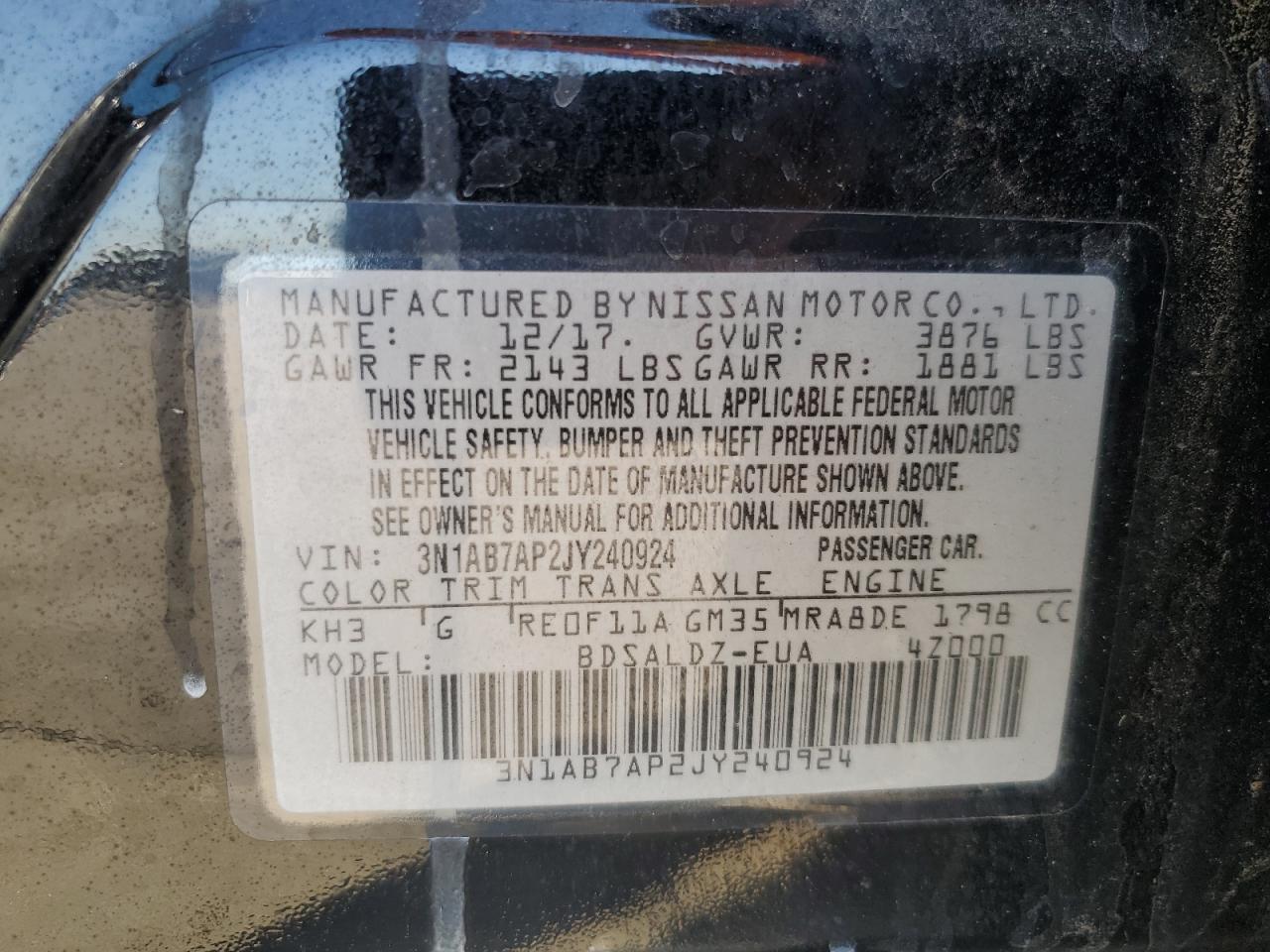 Photo 11 VIN: 3N1AB7AP2JY240924 - NISSAN SENTRA 