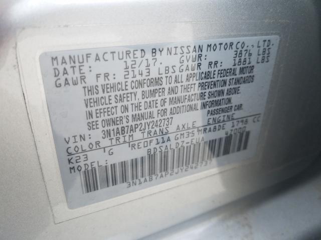 Photo 9 VIN: 3N1AB7AP2JY242737 - NISSAN SENTRA S 