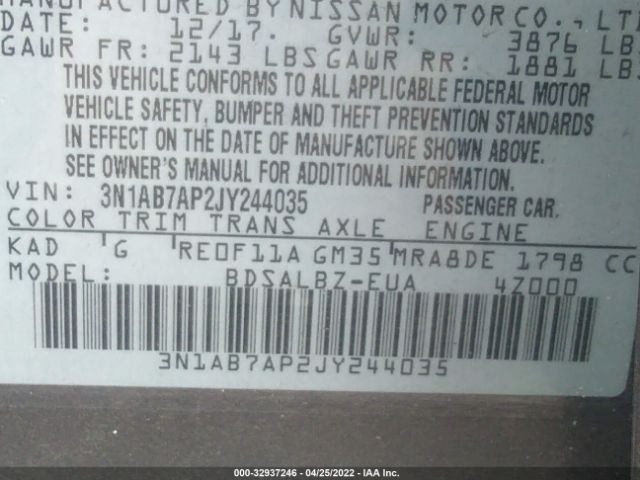 Photo 8 VIN: 3N1AB7AP2JY244035 - NISSAN SENTRA 