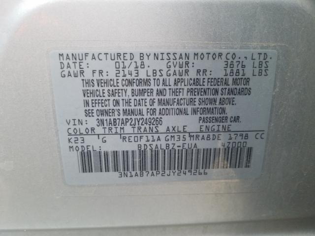 Photo 9 VIN: 3N1AB7AP2JY249266 - NISSAN SENTRA S 