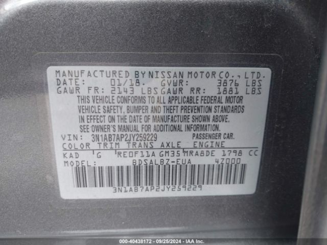 Photo 8 VIN: 3N1AB7AP2JY259229 - NISSAN SENTRA 