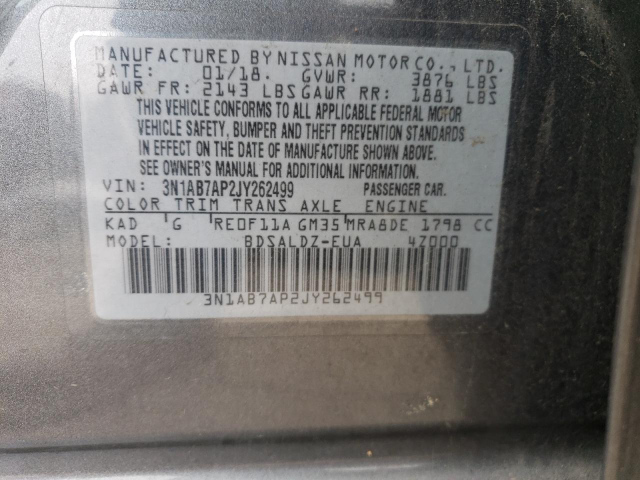 Photo 12 VIN: 3N1AB7AP2JY262499 - NISSAN SENTRA 