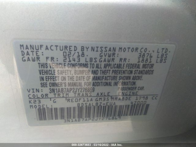 Photo 8 VIN: 3N1AB7AP2JY276869 - NISSAN SENTRA 