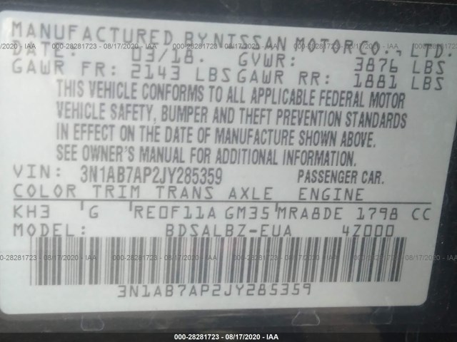 Photo 8 VIN: 3N1AB7AP2JY285359 - NISSAN SENTRA 