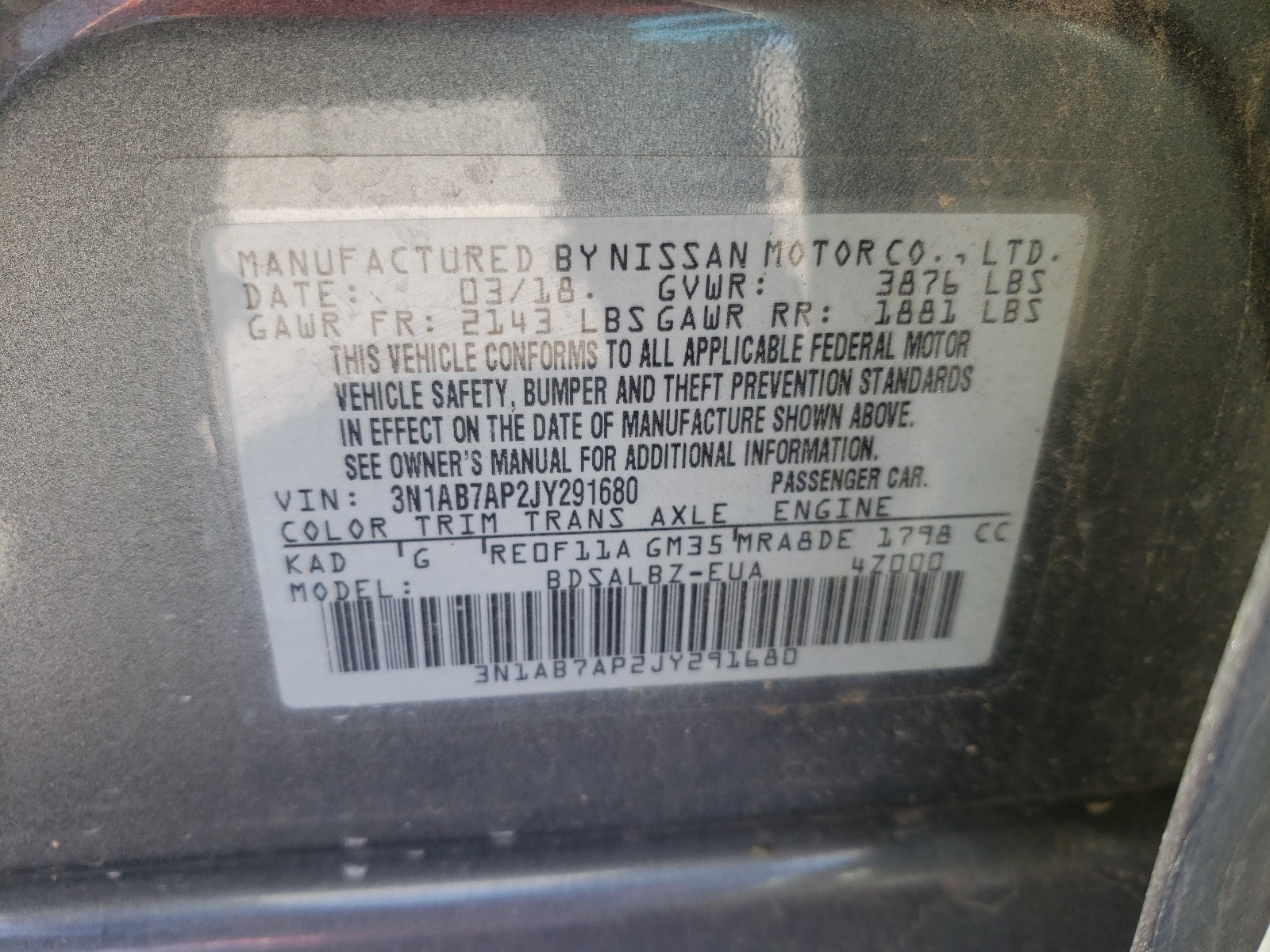 Photo 9 VIN: 3N1AB7AP2JY291680 - NISSAN SENTRA S 