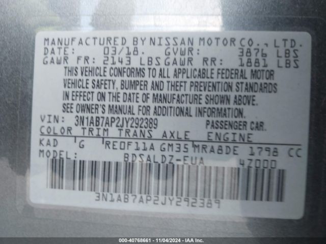 Photo 8 VIN: 3N1AB7AP2JY292389 - NISSAN SENTRA 