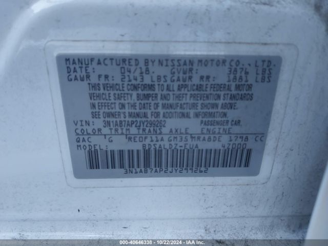 Photo 8 VIN: 3N1AB7AP2JY299262 - NISSAN SENTRA 