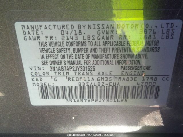 Photo 8 VIN: 3N1AB7AP2JY301625 - NISSAN SENTRA 